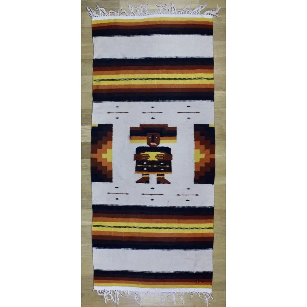 Mexican multicolor wool kilim rug wall hanging tapestry Aztec sunset 28